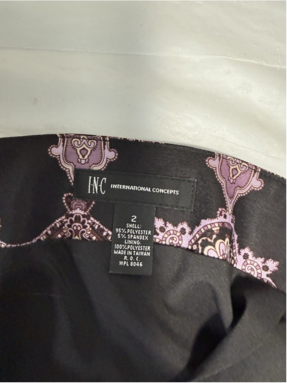 INC Paisley Straight Pencil Skirt Black Purple Silky Side Zipper Size 2 New - Picture 9 of 15